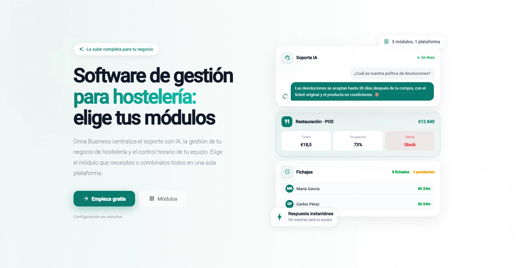Dashboard de Onna Business — gestión de hostelería con IA