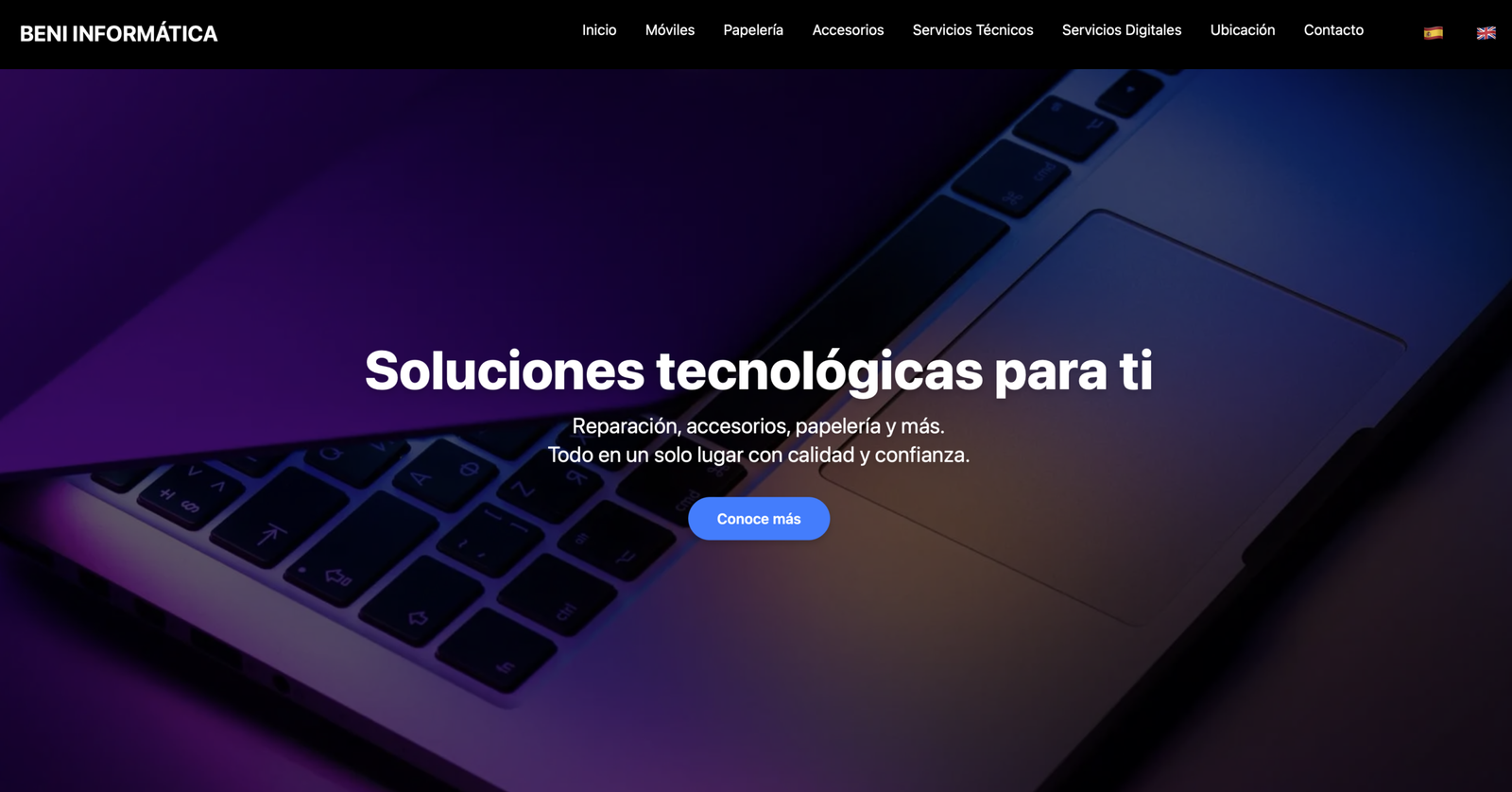 Beni Informática, página de inicio