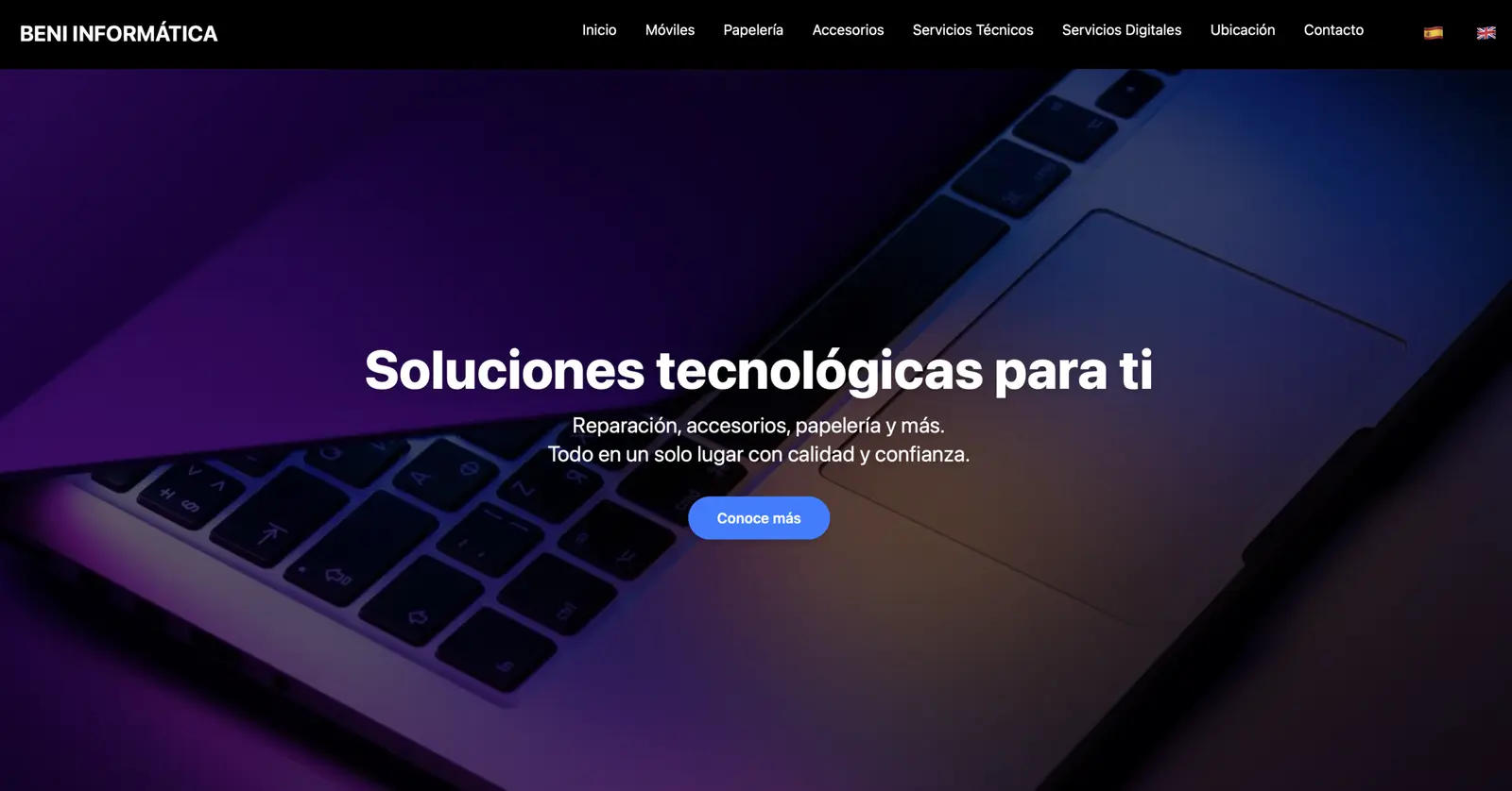 Beni Informática, página de inicio