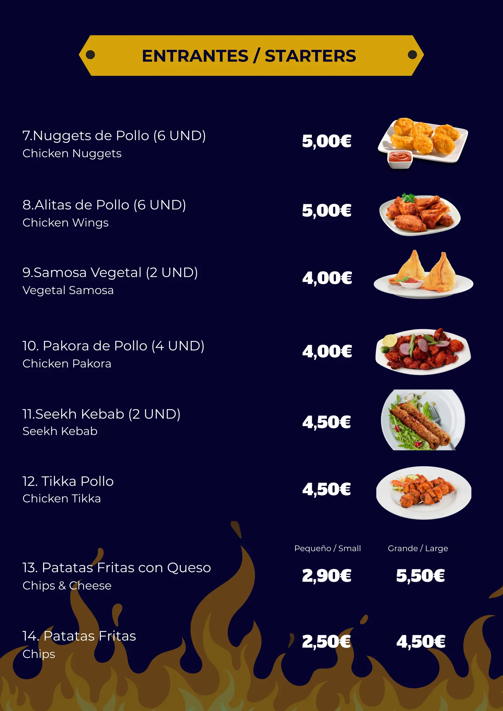 Carta M&J, Entrantes / Starters
