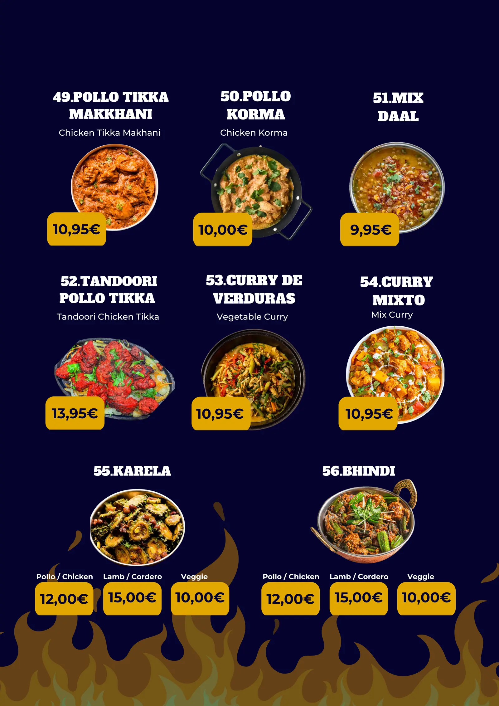 Carta M&J, Curries · Especialidades