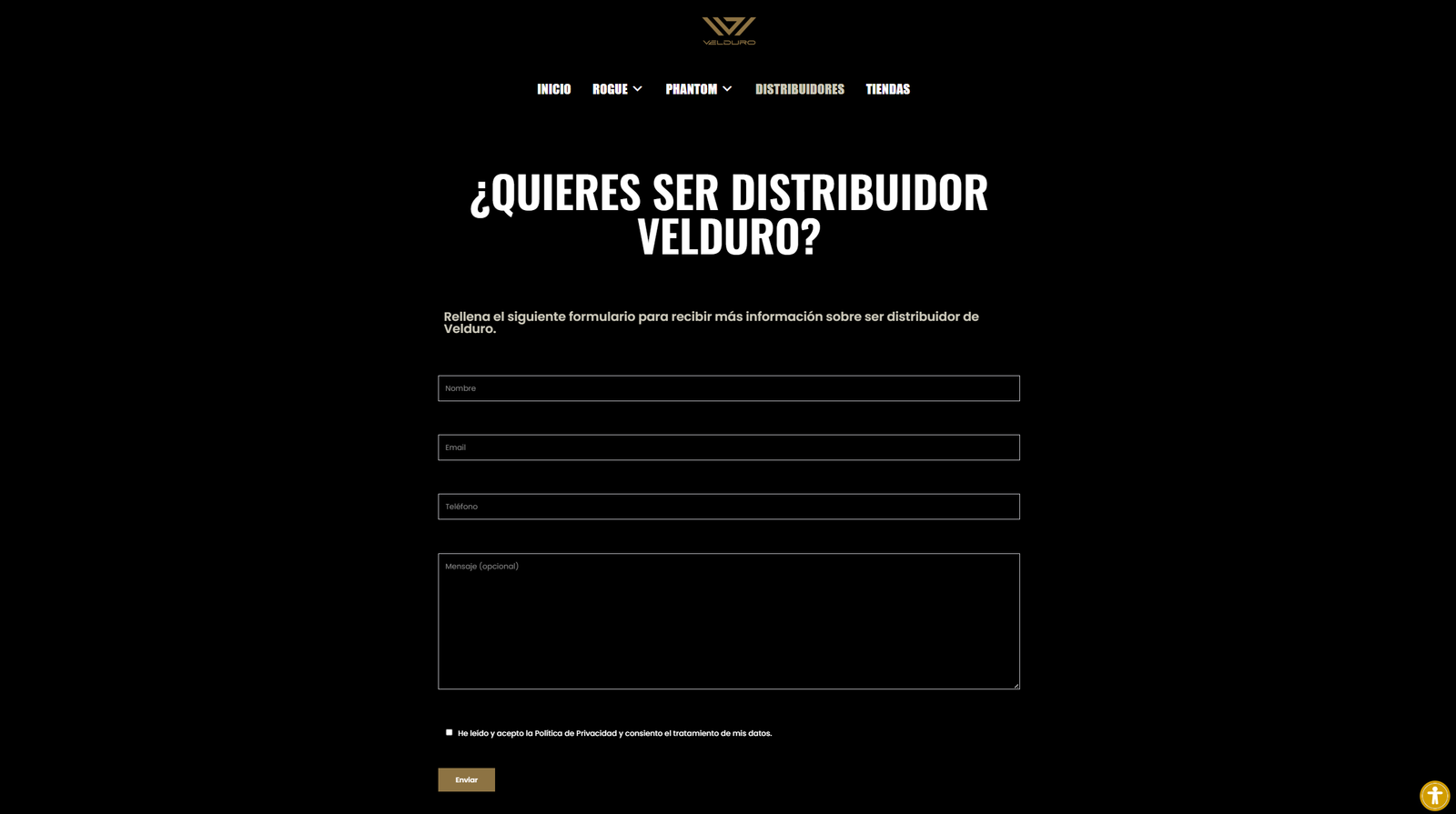 Formulario para ser distribuidor de Velduro