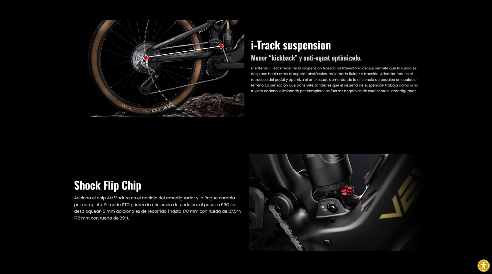 Especificaciones técnicas, i-Track suspension y Shock Flip Chip